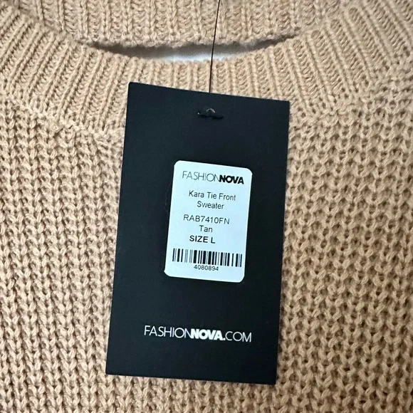 *NWT* Fashion Nova Kara Tie Front Sweater in Tan - Size Large - Picture 6 of 7